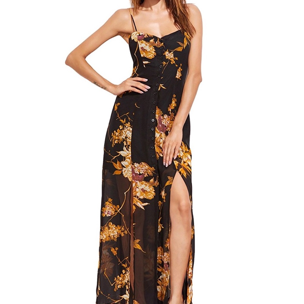 Black and yellow flora dress